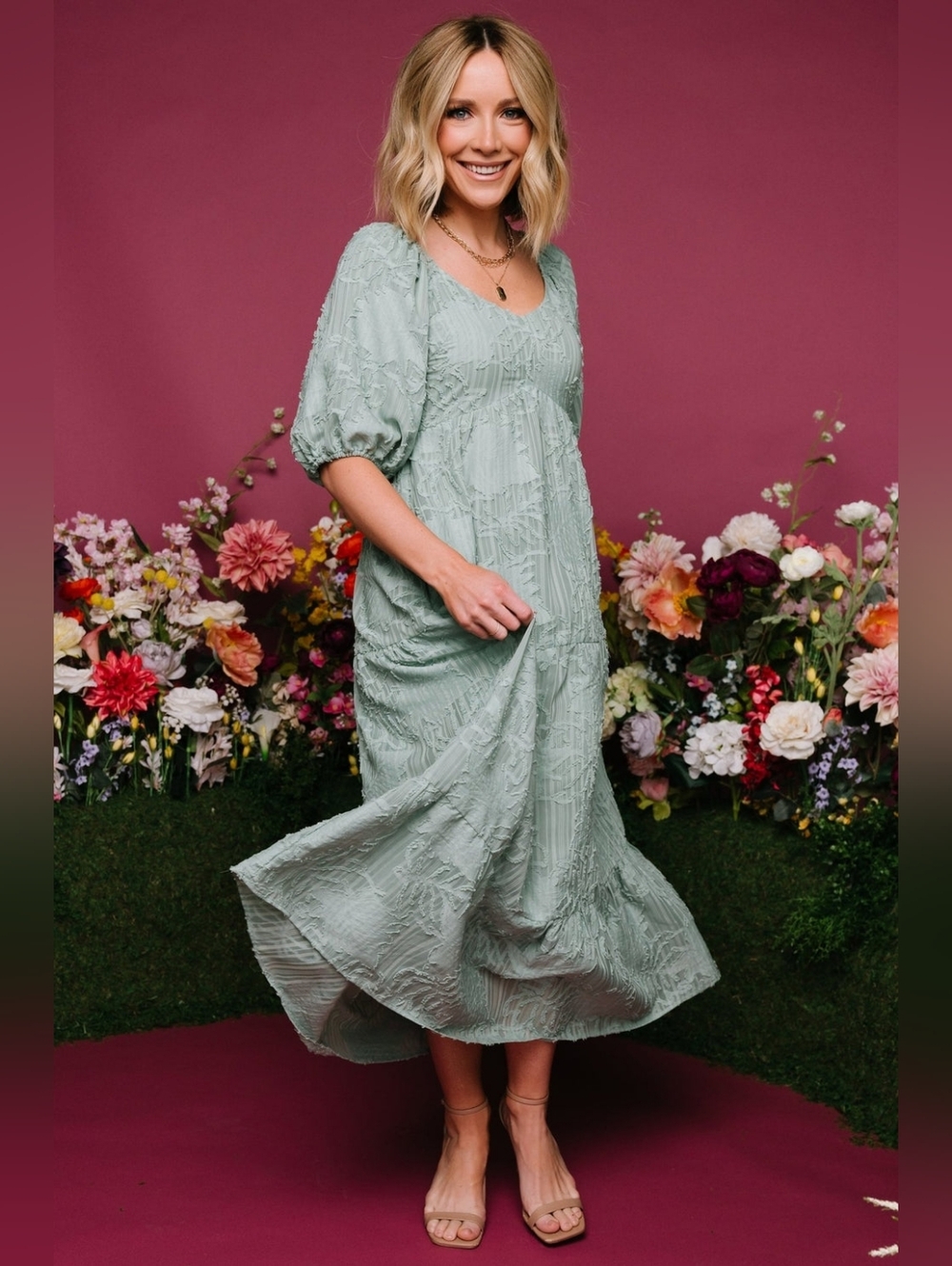 Beautiful Green Textured Baltic Born Hayward Long Dress